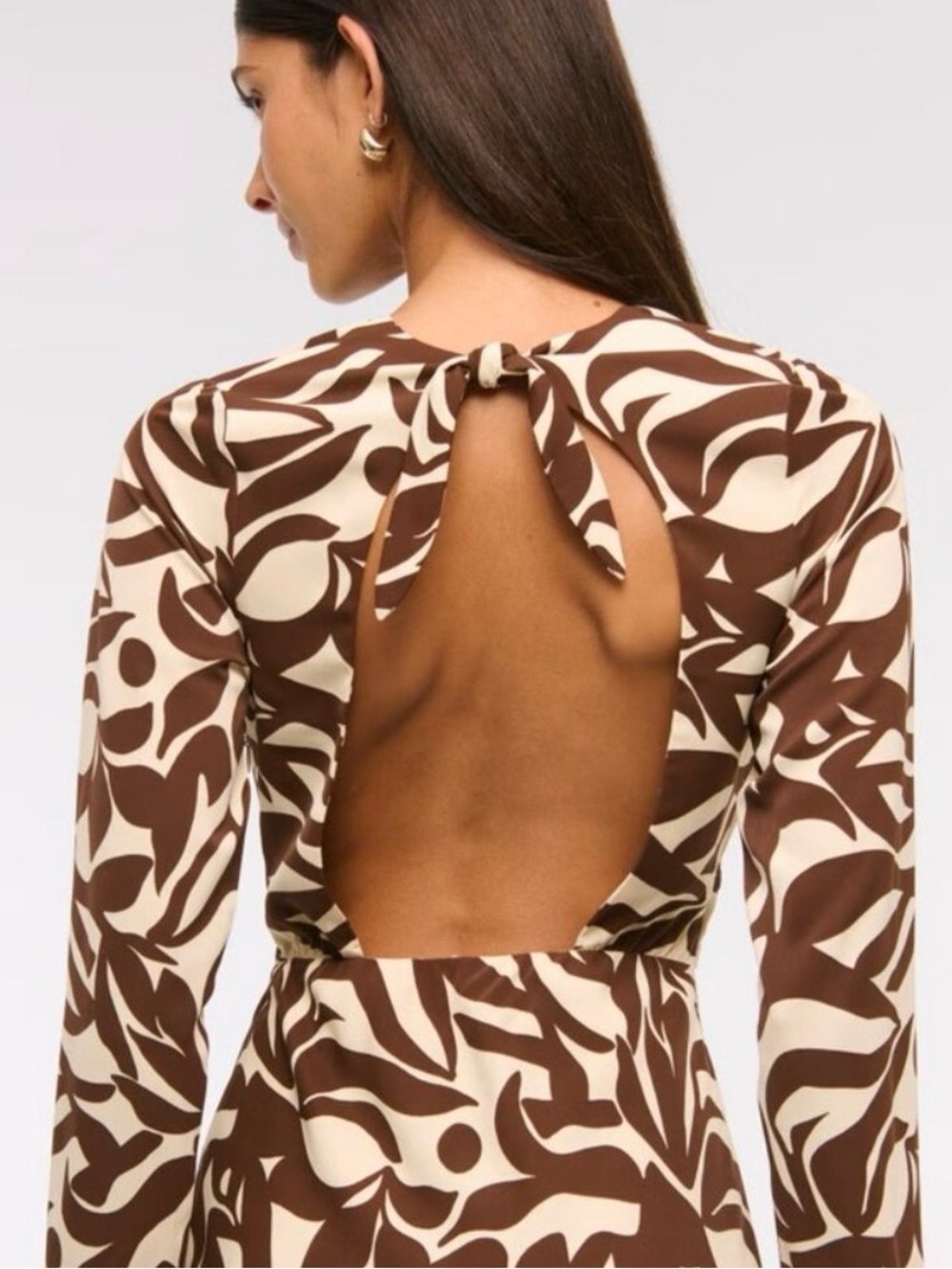 Abercrombie & Fitch Brown and Cream Open-Back Print Dress